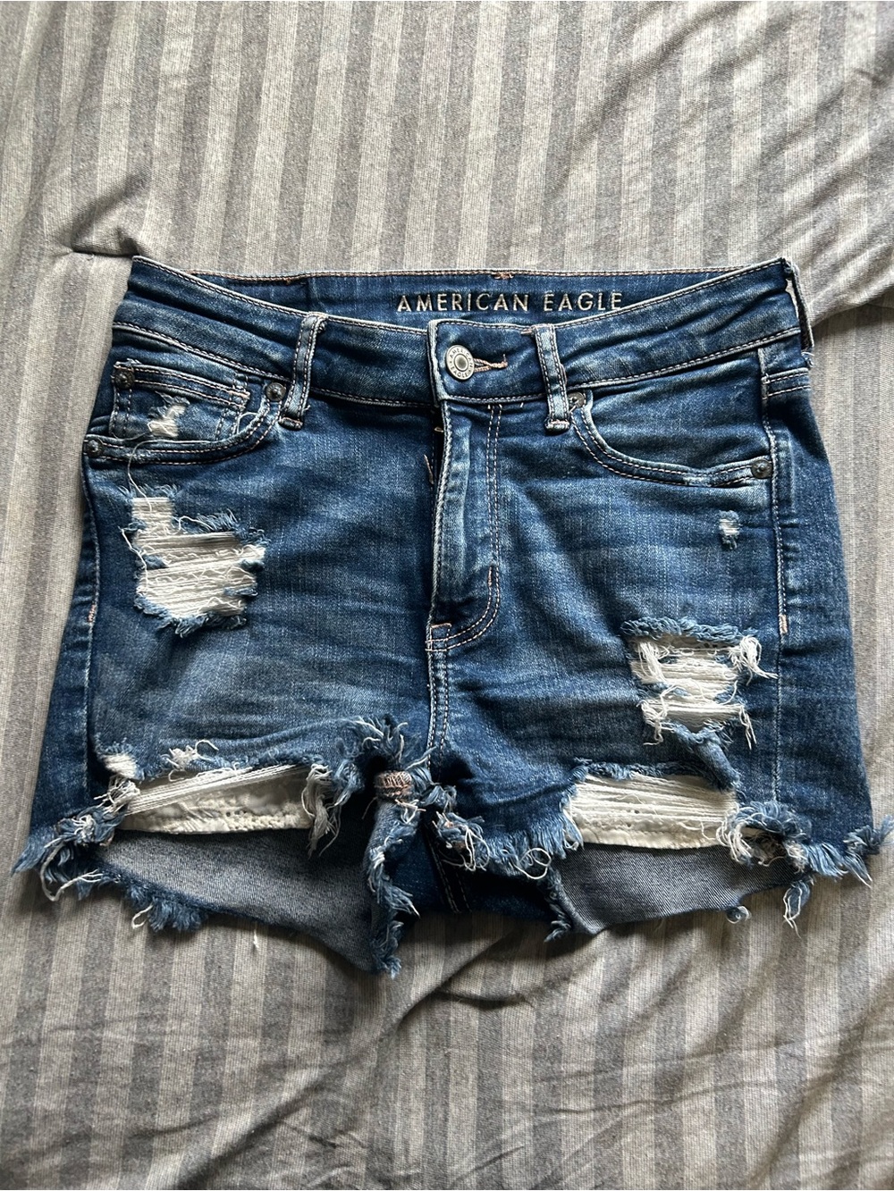 American Eagle Outfitters Distressed Dark Blue Denim Cutoff Shorts